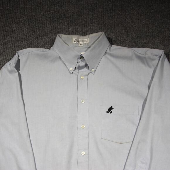 VTG Walt Disney World Button Up Shirt Mens XL Blue Mickey Mouse Pinpoint Oxford - Picture 1 of 8